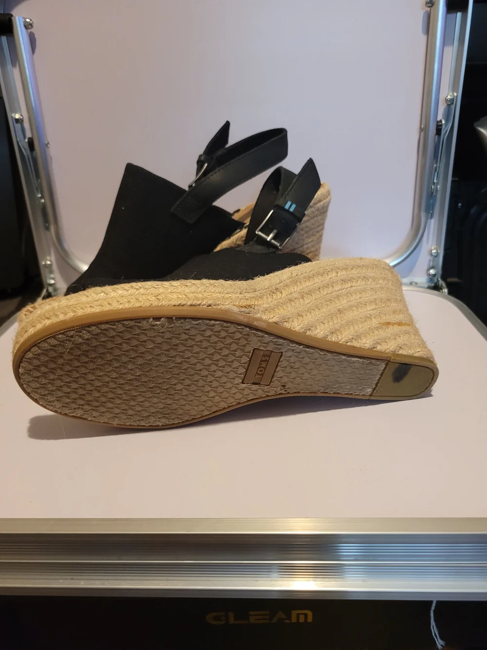 Toms Black Canvas Espadrille Wedge Sandals
